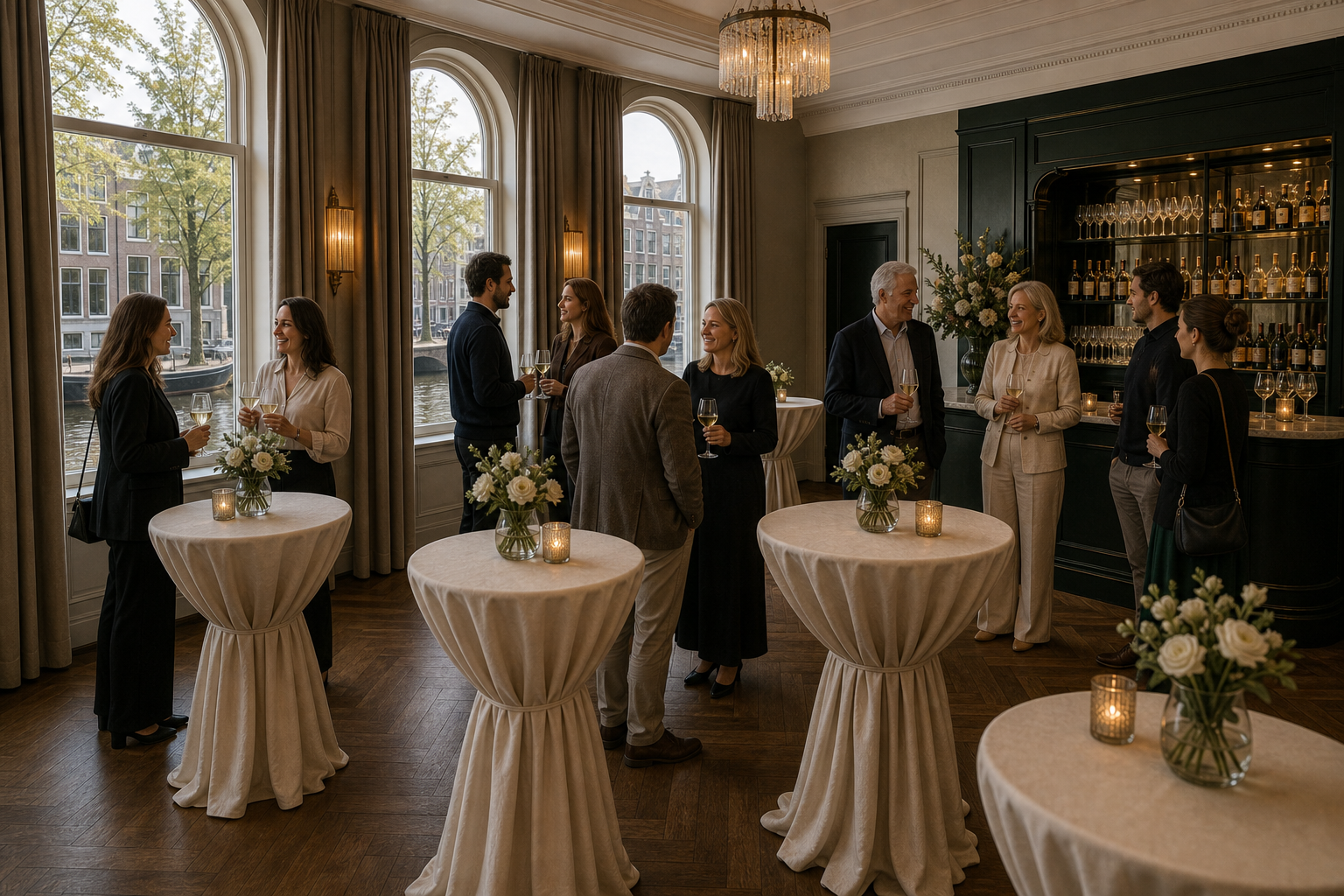 Boutique hotel event room in Amsterdam populated with a private guest party using Instant Photoshoot