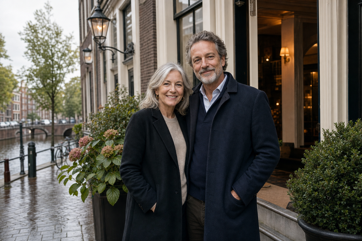 Frederick and Martha outside their boutique hotel in Amsterdam