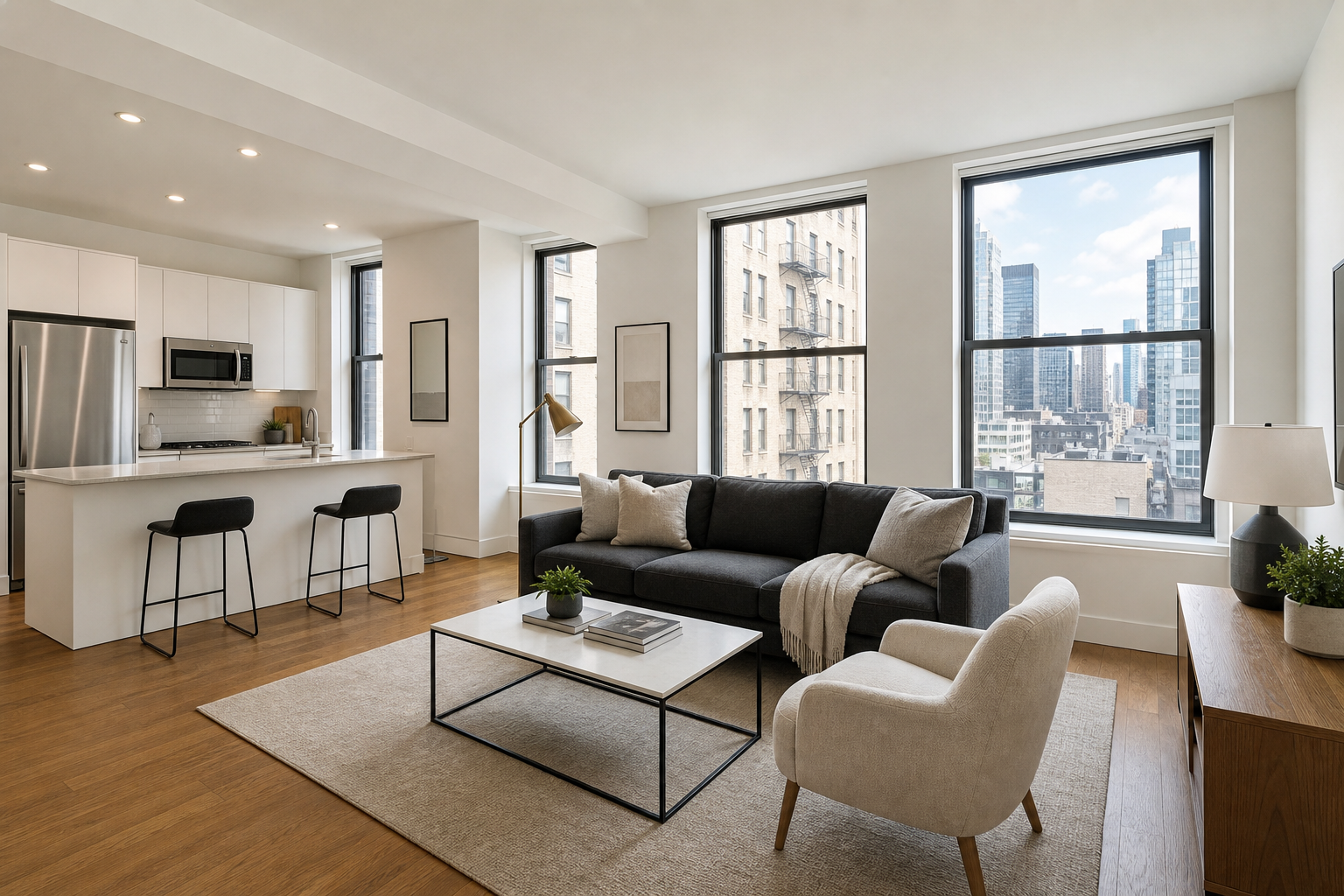 Factual real estate listing photograph before an illustrative lifestyle scene is created