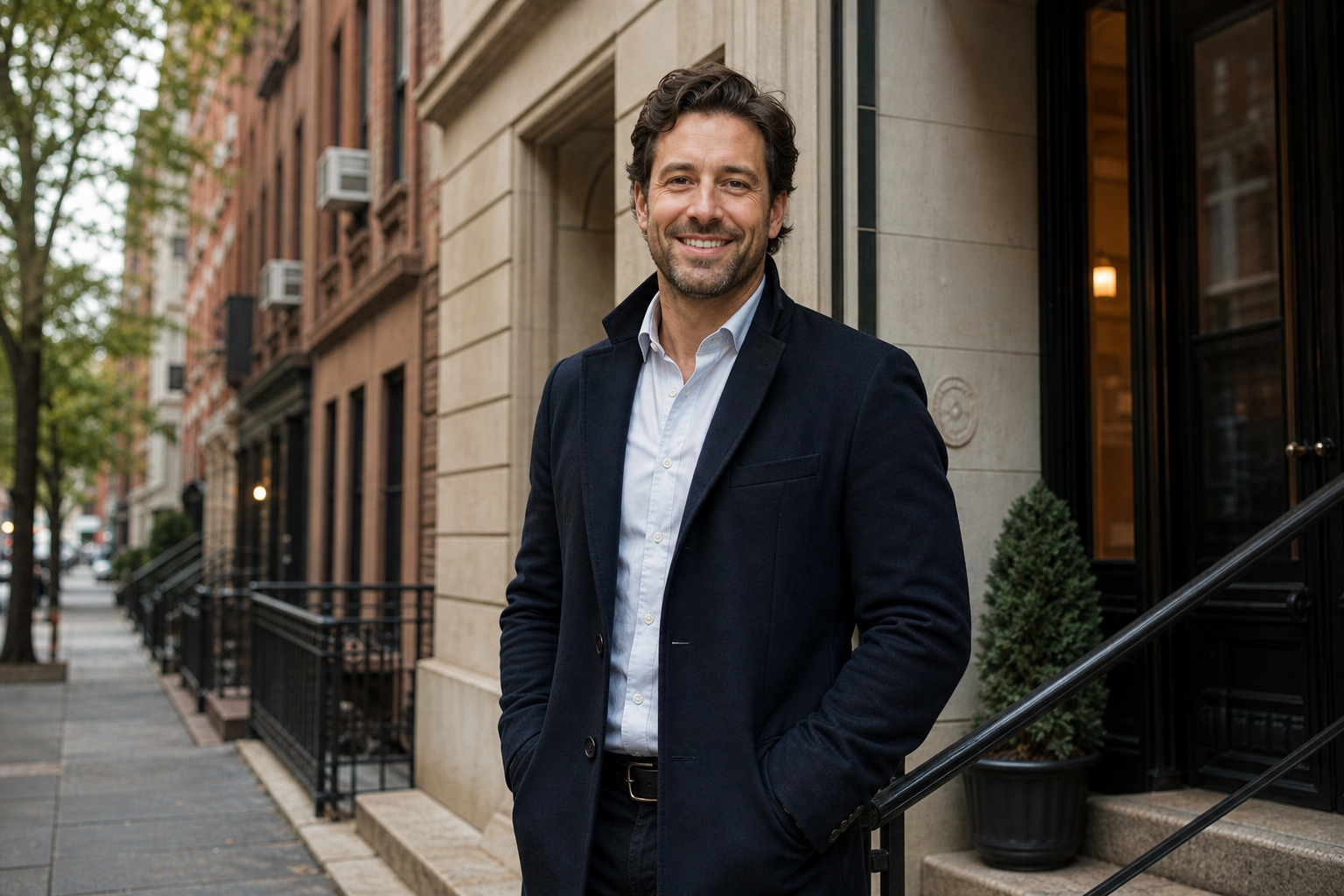 Zander Hale standing outside a New York residential building